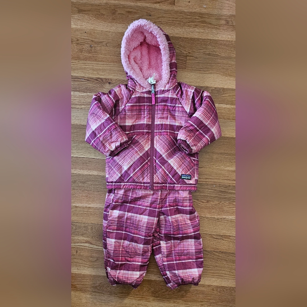 Baby Patagonia Hoody and Pants; color Pink Plaid; size 18mo Hoody, 2T Pants